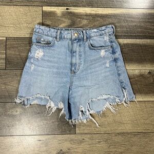 Zara Light Blue Distressed Jean Shorts